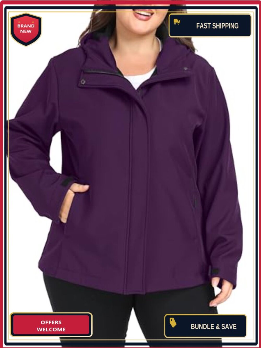 Plus Size Softshell Jacket Fleece Lined Waterproof Windbreaker